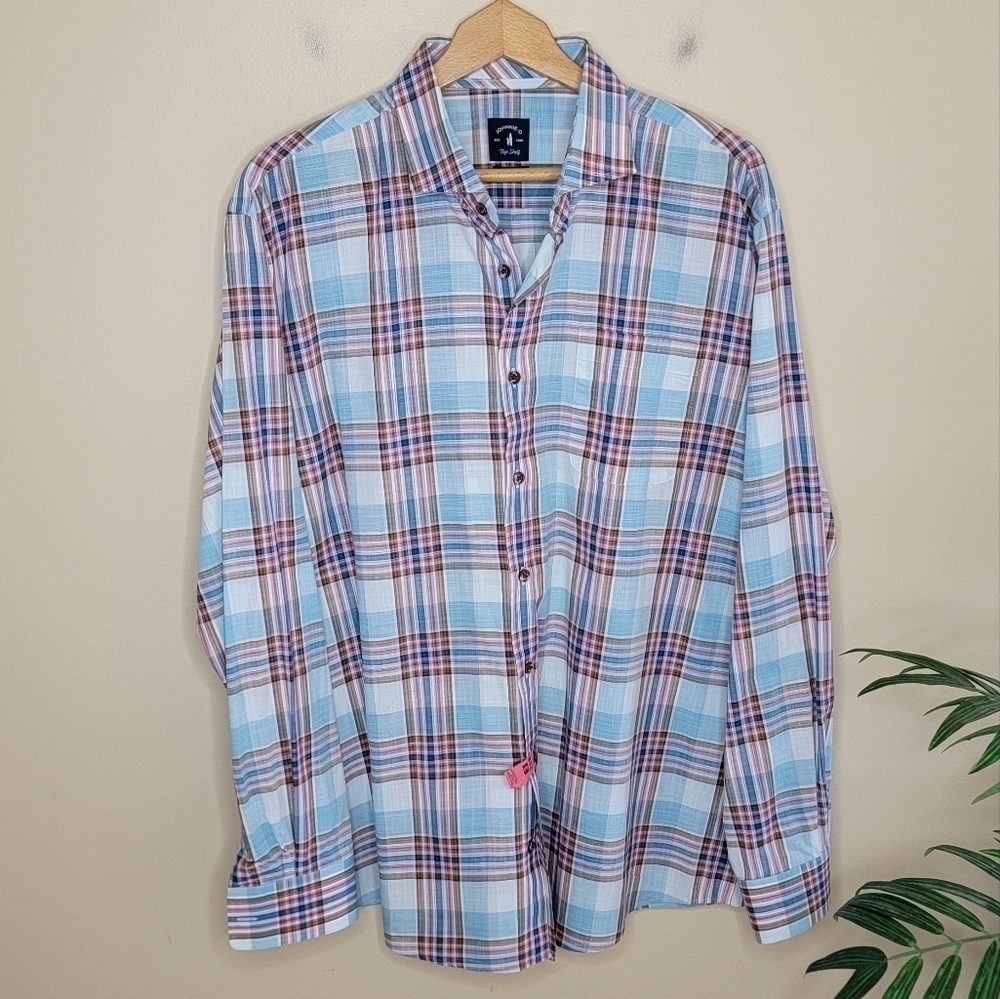 Johnnie-O | Blue Red Brown Plaid Button Up Shirt Size XL